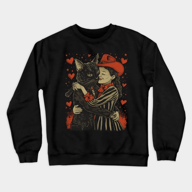 Valentine's Day Love Vintage Halloween Black Cat Witch Retro Cute Super Cool Best Gift Crewneck Sweatshirt by MortuaryChill